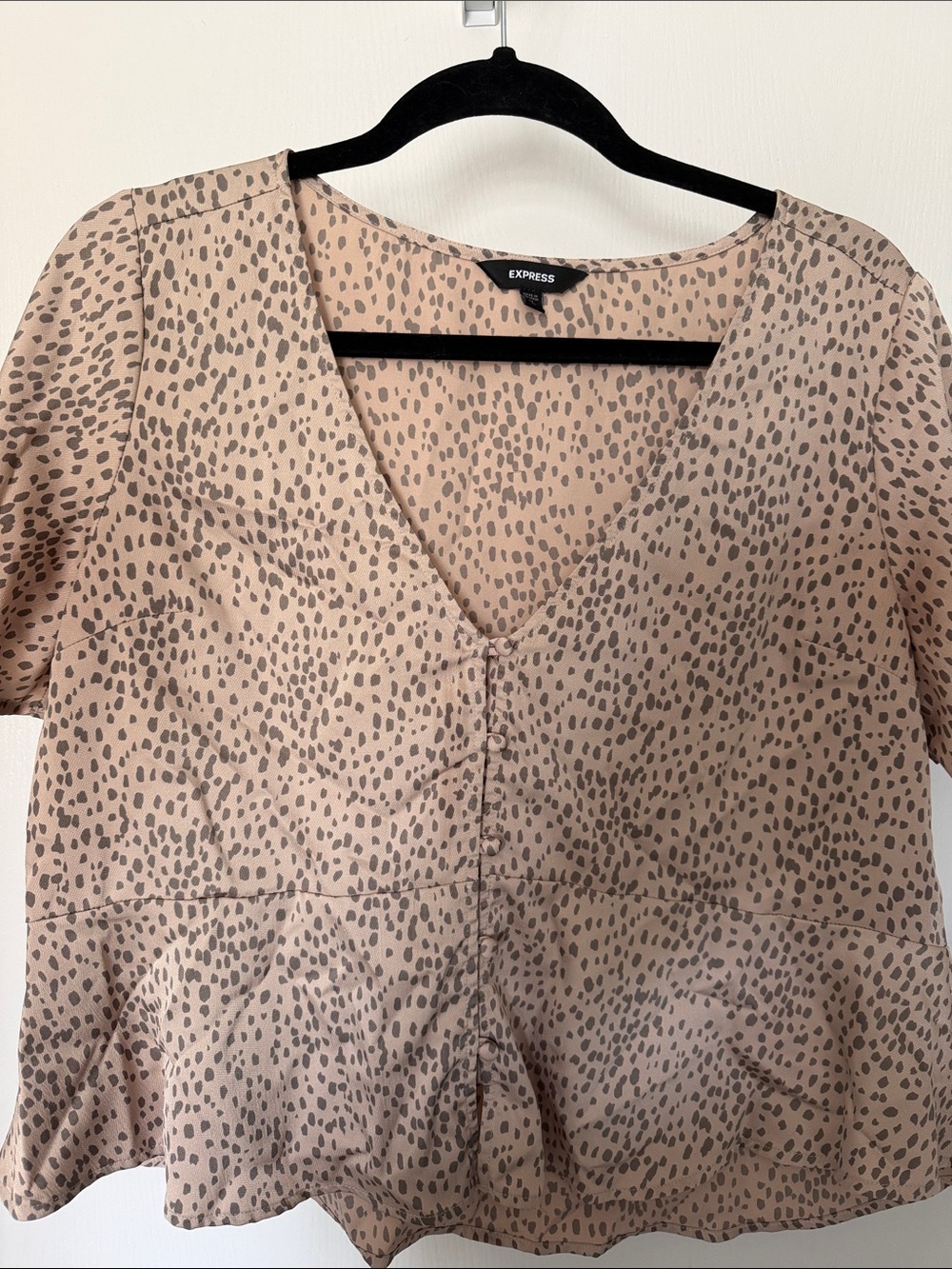 Express Beige Animal Print V-Neck Peplum Top
